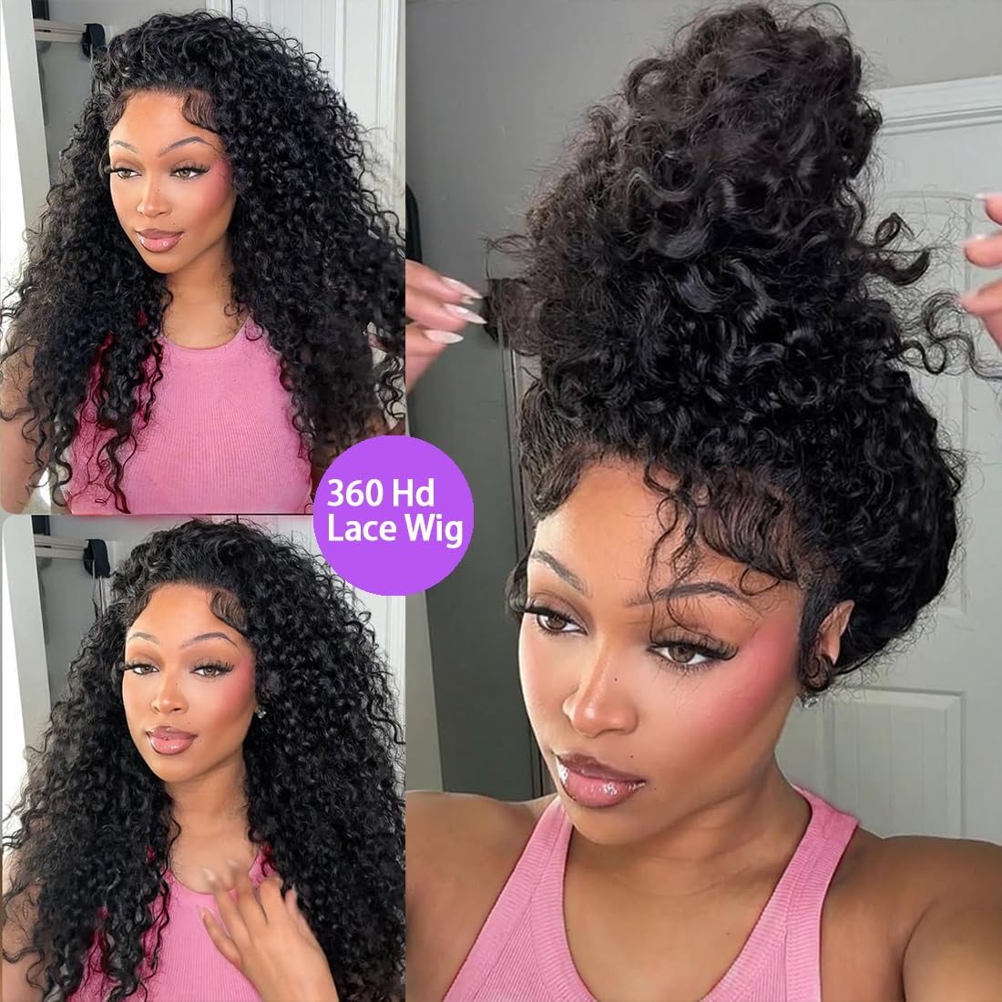 360 Deep Wave Lace Front Human Hair Wig Hidden Strap 360 Lace Front Wigs Human Hair Deep Wave Wig 180% Density Pre Plucked Drawstring Glueless HD Full Lace Front Wigs for Women