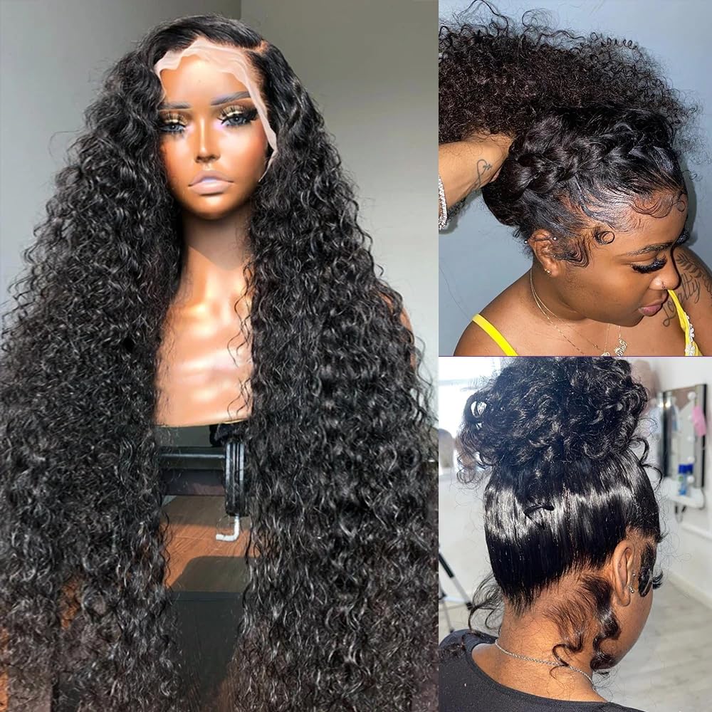 360 Deep Wave Lace Front Human Hair Wig Hidden Strap 360 Lace Front Wigs Human Hair Deep Wave Wig 180% Density Pre Plucked Drawstring Glueless HD Full Lace Front Wigs for Women