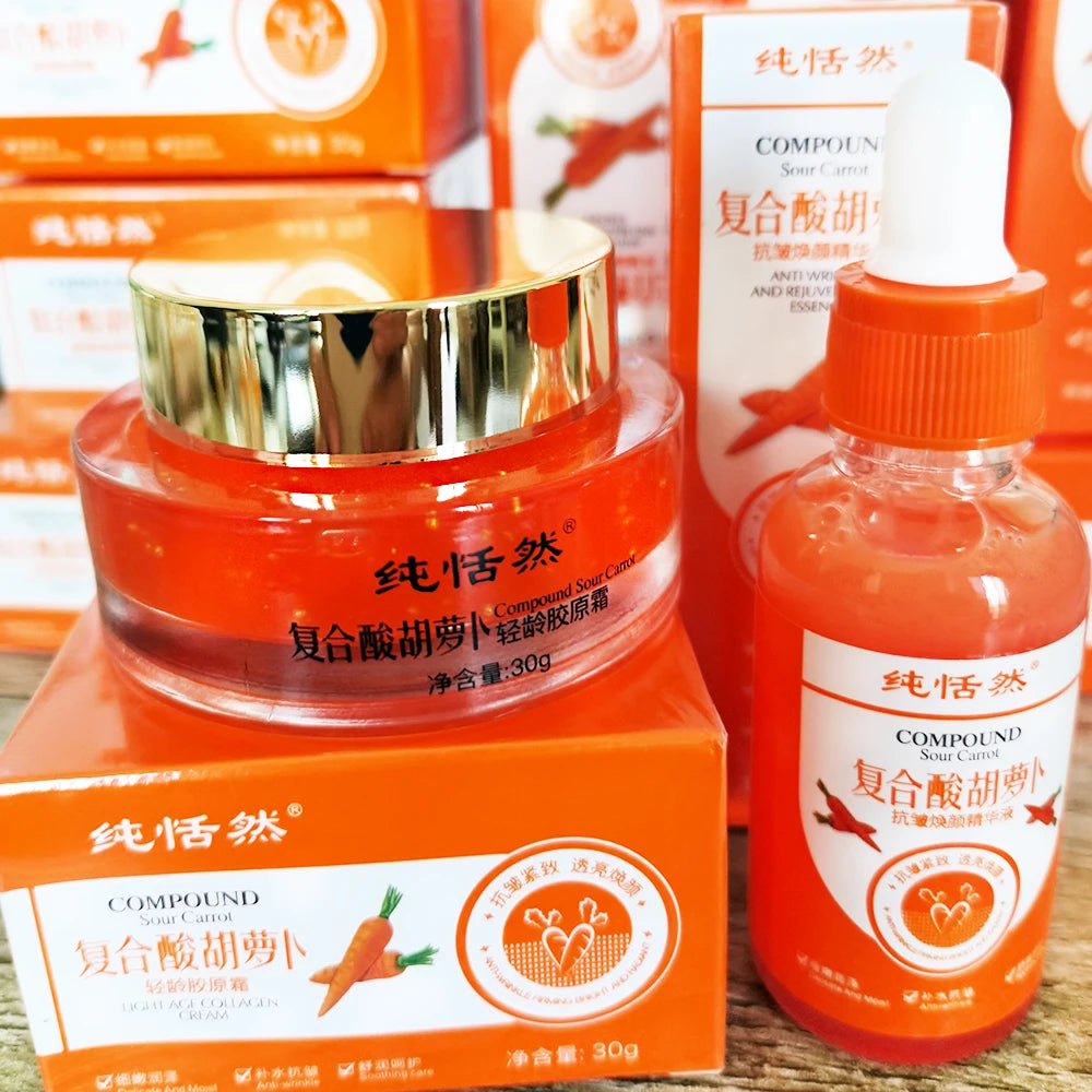 Carrot Facial Skin Care Set Carrot Serum Moisturizing Remove Dryness Fine Lines Whitening Brighten Face Anti-Aging Essence